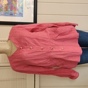 FLAX "I AM HAPPY" PINK BUTTON  DOWN  LINEN SHIRT